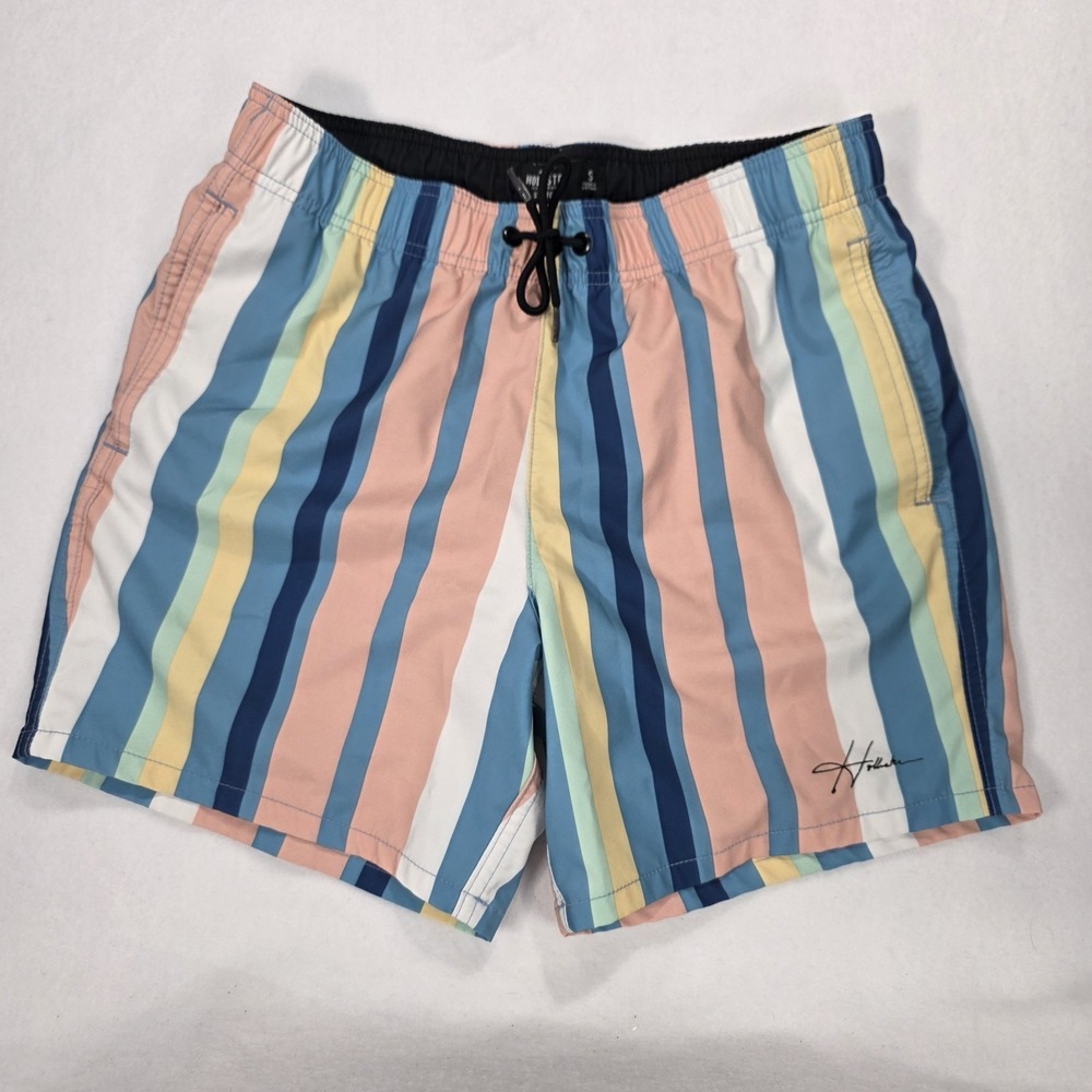 Hollister Men's Swim Shorts Trunks~2 Side Pockets Mesh Liner Size S Striped EUC